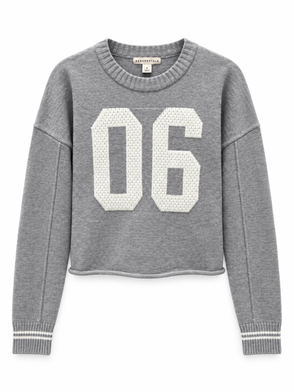 Aeropostale Heather Gray Varsity “06” Cropped Crewneck Sweater